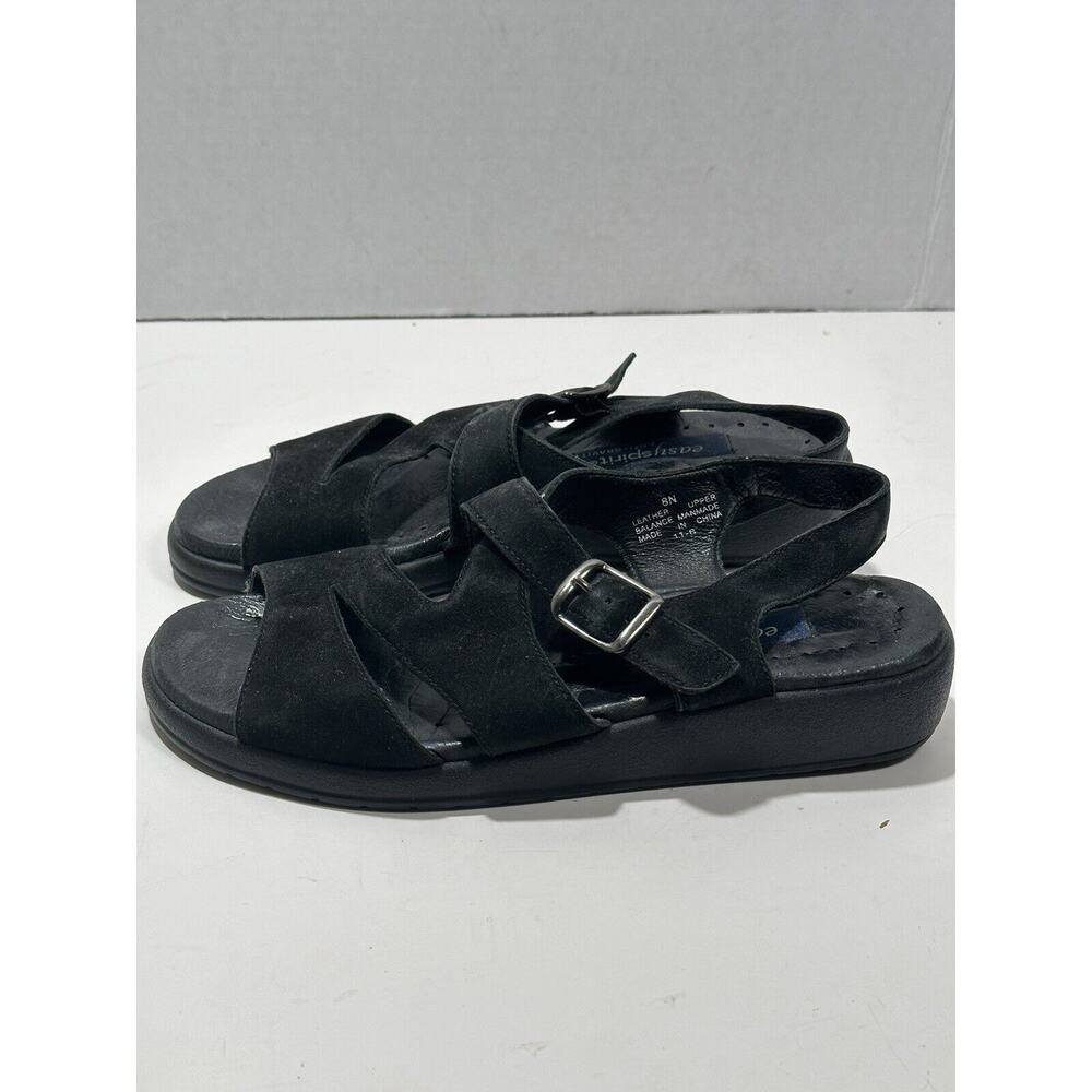 Easy Spirit AntiGravity Suede Leather Sandals Black Size 8 N Buckle SlingBack